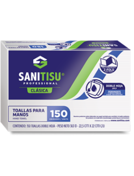 A00373 - TOALLA DE MANO INTERDOBLADA EN Z BLANCA REF. 530222503 PQ X 150 SANITISU