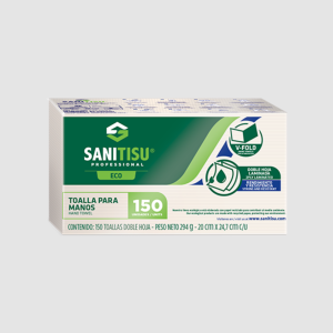 TOALLA DE MANO INTERDOBLADA EN V NATURAL PQ X 150 SANITISU