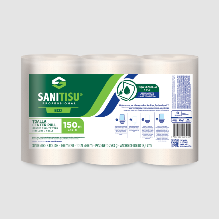 TOALLA DE MANO ROLLO DH 150 MT CENTERPULL NATURAL SANITISU