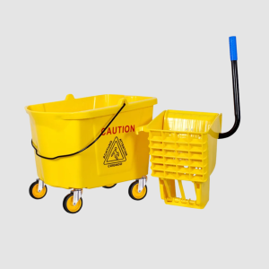 BALDE CON ESCURRIDOR Y RUEDAS 36 LT AMARILLO