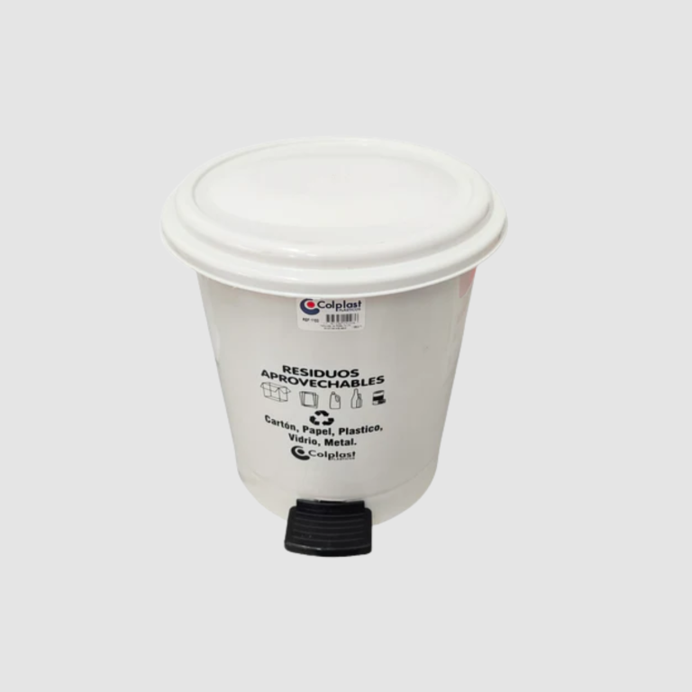 PAPELERA PEDAL REDONDA 12 LT BLANCA COLPLAST