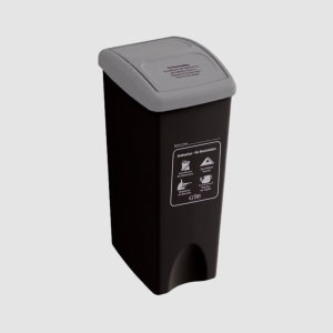 PAPELERA VAIVEN PLANA 53 LT NEGRA TAPA GRIS ESTRA