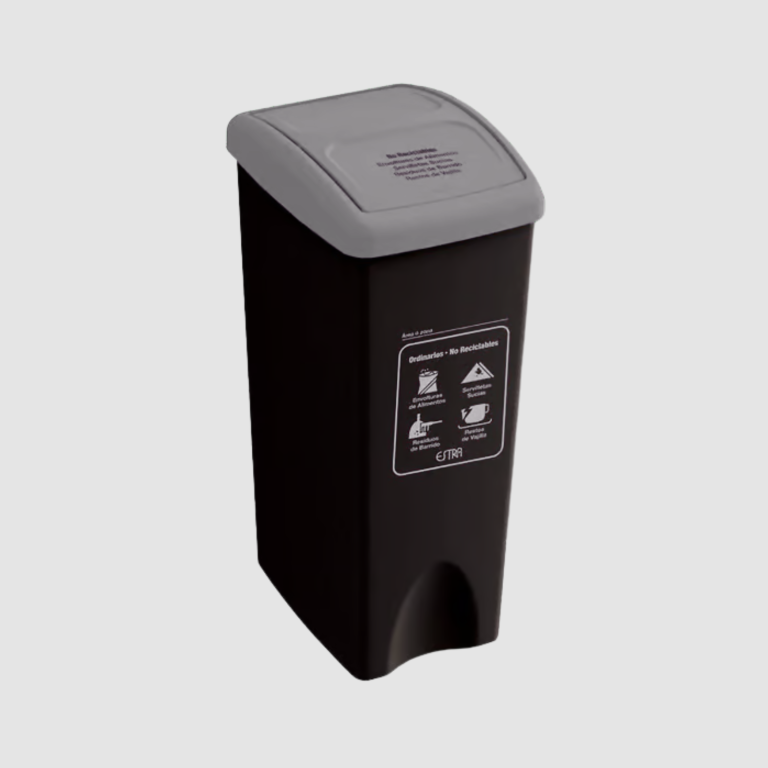 PROMO - PAPELERA VAIVEN PLANA 53 LT NEGRA TAPA GRIS ESTRA