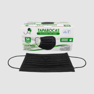 TAPABOCA TRIPLE CAPA NEGRO CON EMPAQUE CJ X 50 UKA