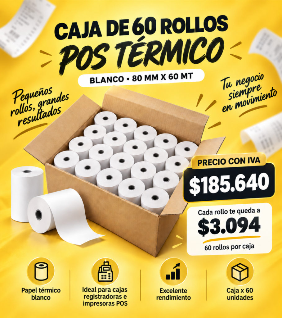 CAJA DE 60 ROLLO POS TÉRMICO BLANCO 80 MM X 60 MT