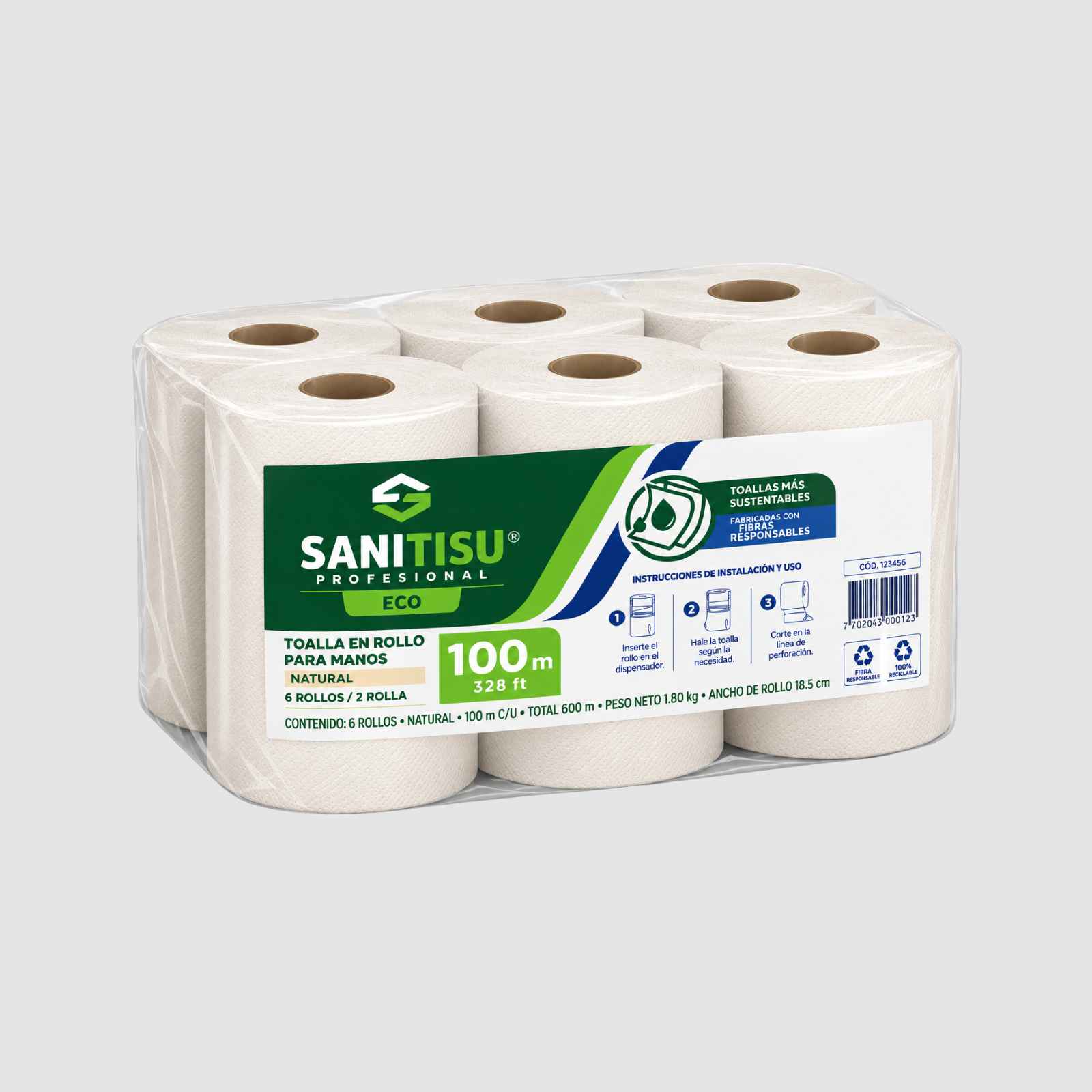 TOALLA DE MANO ROLLO DH 100 MT NATURAL PQ X6 SANITISÚ (1)