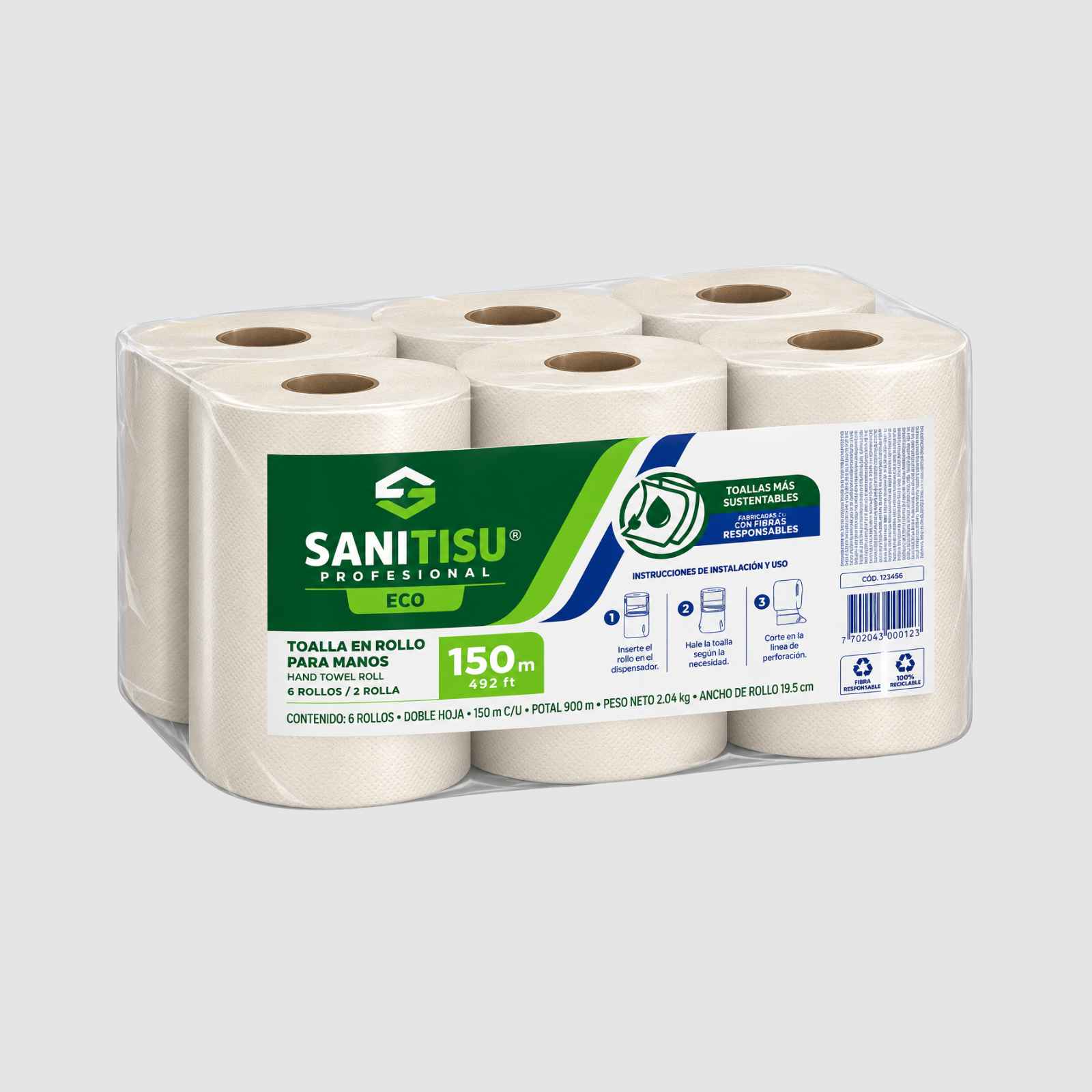 TOALLA DE MANO ROLLO DH 150 MT NATURAL PQ X6 SANITISU (1)