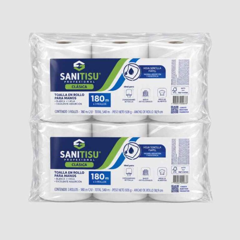 TOALLA DE MANO ROLLO HS 180 MT BLANCA PQ X6 SANITISU