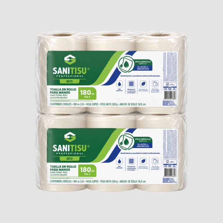 TOALLA DE MANO ROLLO HS 180 MT NATURAL PQ X6 SANITISU