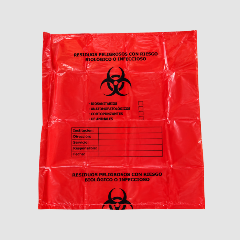 BOLSA DE BASURA ESPECIAL MARCADA RIESGO BIOLÓGICO INFECCIOSO 55 X 60 CM ROJA PQ X 6 (1)