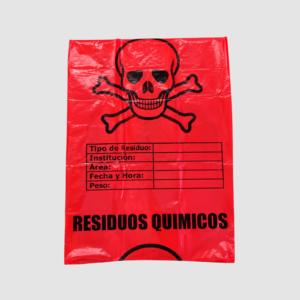 BOLSA DE BASURA ESPECIAL MARCADA RIESGO QUÍMICO 55 X 60 CM ROJA PQ X 6